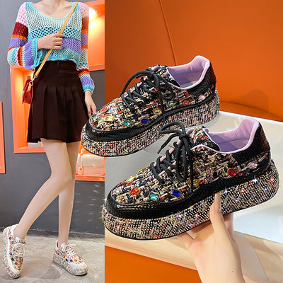 Mocasines Plataforma para Mujer con Tweed Colorido y Piedras - Zapatos Cómodos y Casuales - Image 53