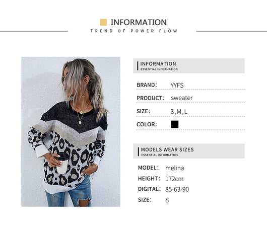 Jersey de Punto con Estampado Leopardo y Costura Decorativa para Mujer - Image 9