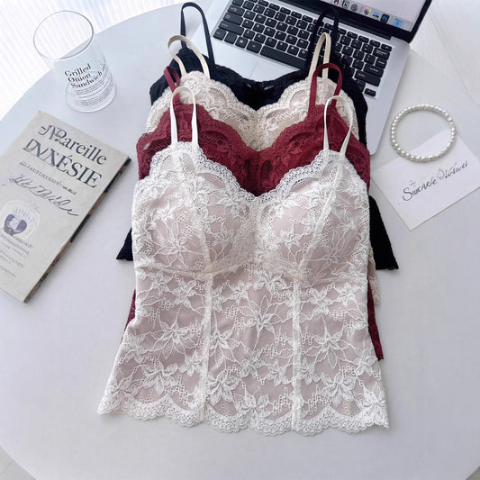 Camisola de Terciopelo con Encaje Francés para Mujer