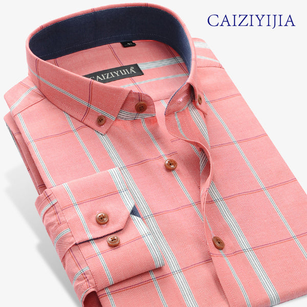 Camisa Manga Larga Cuadros Algodón Hombre Estilo Coreano Slim Casual