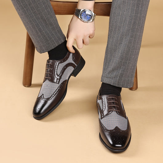 Zapatos Casuales de Cuero con Patrón Pata de Gallo para Hombre - Image 49