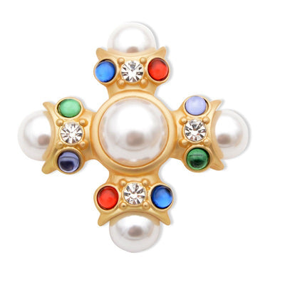 Broche Cruz de Perlas de Vidrio Coloreado - Image 4