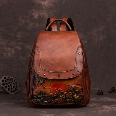 Mochila de Cuero Genuino para Mujer con Grabado Retro y Acabado Personalizado - Image 11
