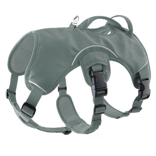 Orange dog harness with reflective trim, black buckles, and a top handle, designed for large dogs. - Image 6