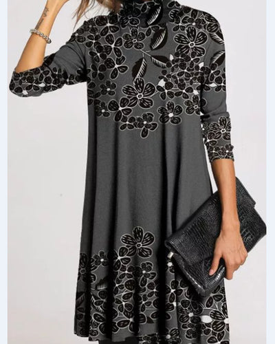 Vestido Suelto de Cuello Tortuga con Estampado y Manga Larga para Mujer - Image 2