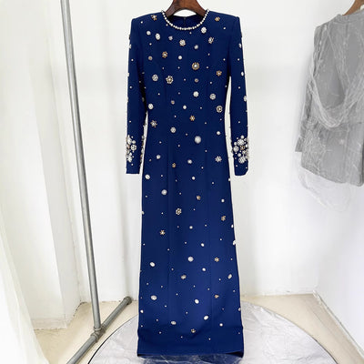 Vestido Largo Slim con Pedrería y Detalles de Alta Costura - Image 3