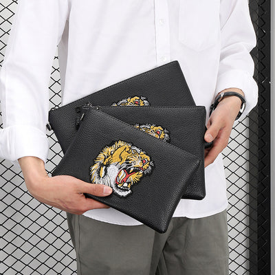 Cartera Clutch con Bordado de Cabeza de Tigre para Hombre