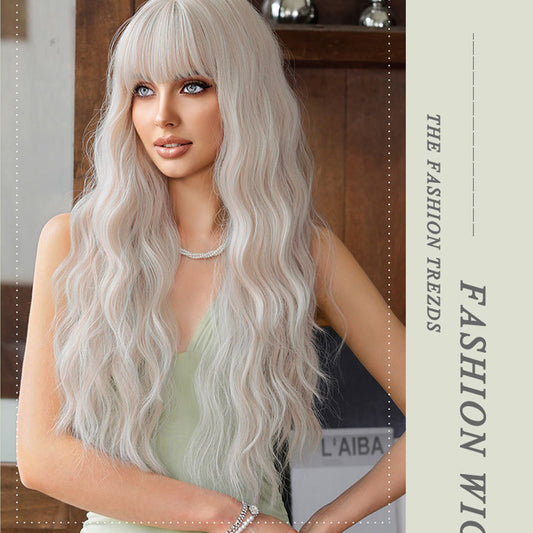 Peluca Larga Rizada Rosa Plateado Estilo Anime Lolita Realista y Voluminosa