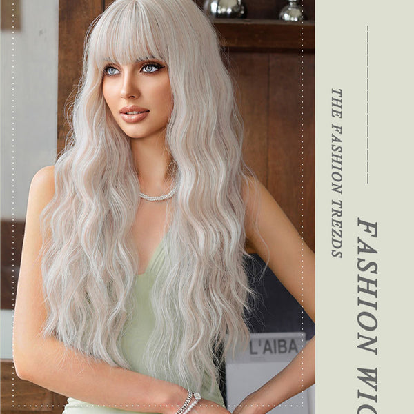 Peluca Larga Rizada Rosa Plateado Estilo Anime Lolita Realista y Voluminosa