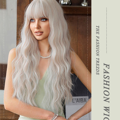 Peluca Larga Rizada Rosa Plateado Estilo Anime Lolita Realista y Voluminosa
