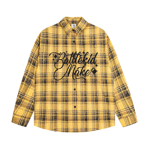 Camisa Suelta a Cuadros de Manga Larga para Hombre