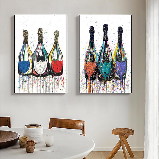 Cuadro de Botella de Champagne en Lienzo con Póster de Arte Colorido