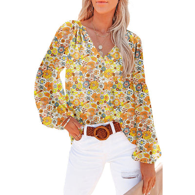 Blusa Floral de Gasa Suelta con Cuello en V - Image 18