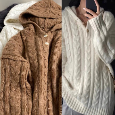 Suéter de Cachemira Europeo con Capucha para Mujer - Pullover Holgado