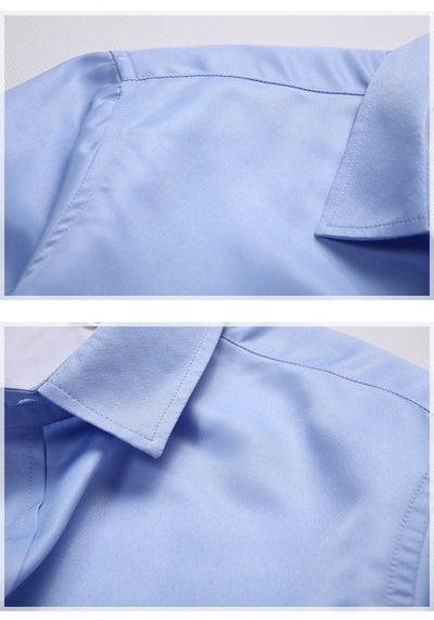 Camisa de Negocios Manga Larga Talla Grande Cuello Solapa Color Sólido para Hombre - Image 15
