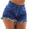 Shorts de Mezclilla Rotos con Flecos Sexys de Cintura Media