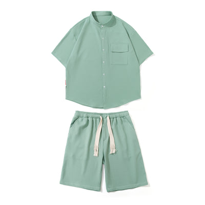 Conjunto de Dos Piezas Ice Silk para Hombre - Camisa Manga Corta y Shorts con Cordón - Image 5