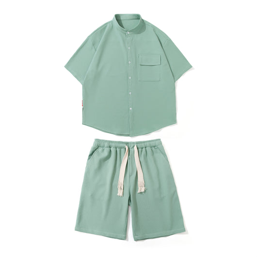 Conjunto de Dos Piezas Ice Silk para Hombre - Camisa Manga Corta y Shorts con Cordón - Image 5
