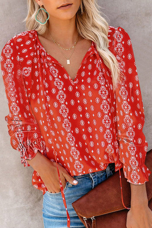 Blusa Casual Suelta de Chifón Estampada de Manga Larga - Image 7