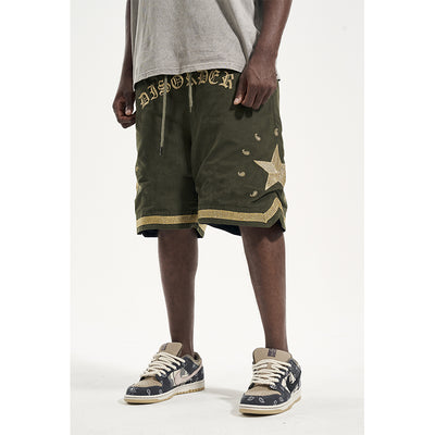 Shorts Militares de Lona Pesada con Bordado Dorado Floral - Image 8