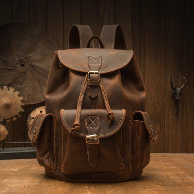 Mochila Retro de Cuero Crazy Horse Hecha a Mano
