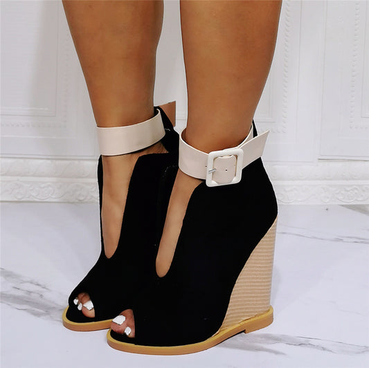 Sandalias Romanas Cuña Elegante con Tiras Ajustables