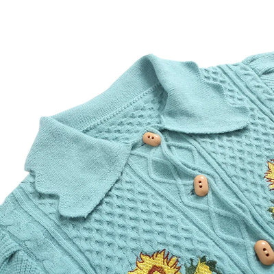 Cardigan Tejido con Mangas Globo Bordadas para Mujer - Image 7