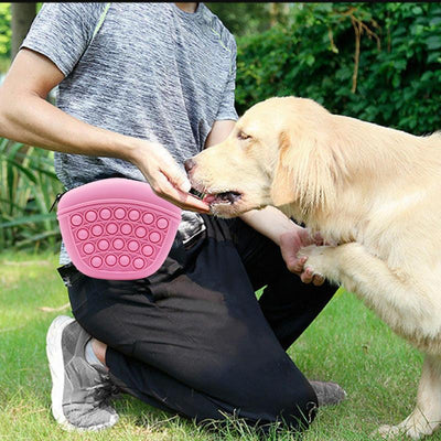 Light blue silicone pet treat pouch with a pop-it fidget design and black zipper closure. - Image 6