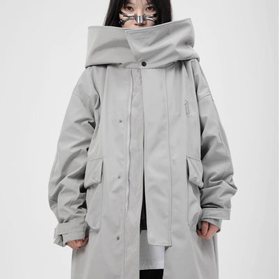 Abrigo Tipo Trench Coat Holgado con Capucha Desmontable para Hombre y Mujer
