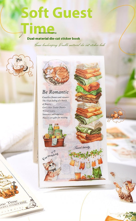 Soft Home Time Series decorative stickers featuring retro-style illustrations of furniture, books, and flowers. - Image 23