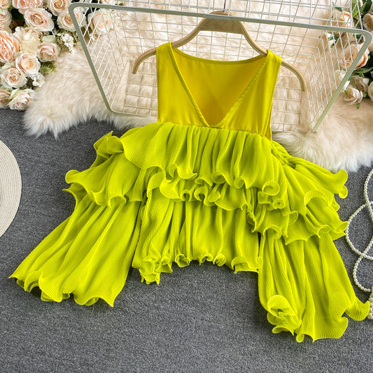Blusa Fairy Hombros Descubiertos con Diseño Irregular y Pliegues en Gasa - Image 3