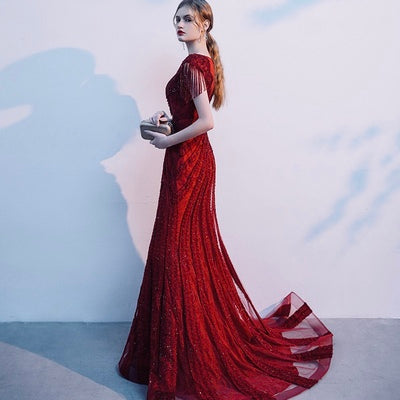 Vestido de Noche Sirena en Rojo Vino para Novia - Image 13