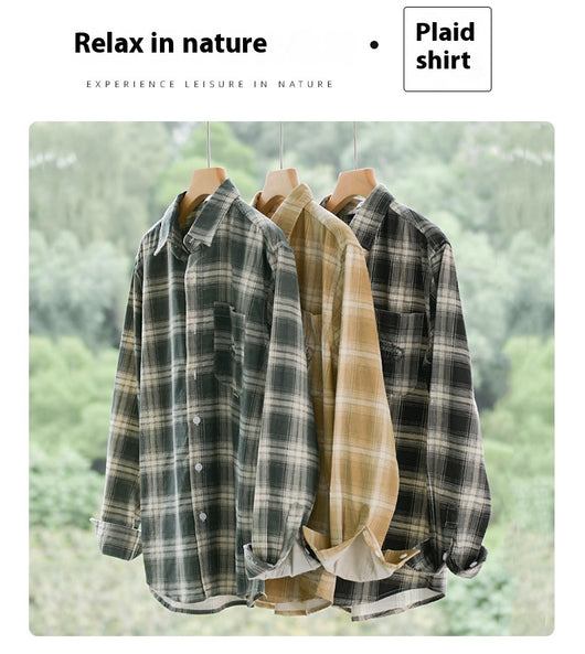 Camisa Cuadriculada de Algodón Cepillado - Estilo Retro Casual - Image 13