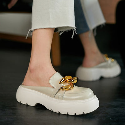 Sandalias de Cuero para Mujer con Hebillas Metálicas