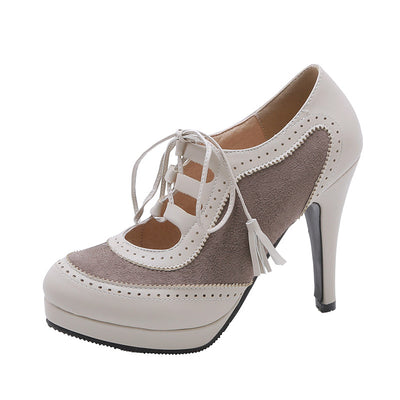 Zapatos de Tacón Alto Mujer Cuero Nobuk Impermeables con Cordones - Image 6