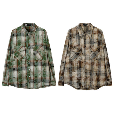 Camisa a Cuadros Suelta de Manga Larga para Hombre