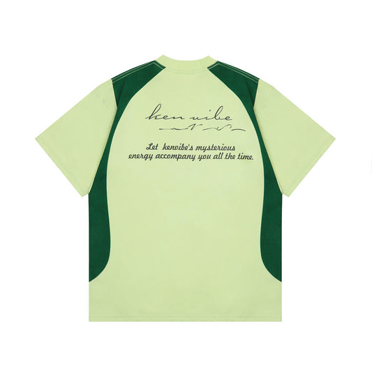 Camiseta Hombre Estampado Patchwork Alfabeto American Street Manga Corta Suelta - Image 2