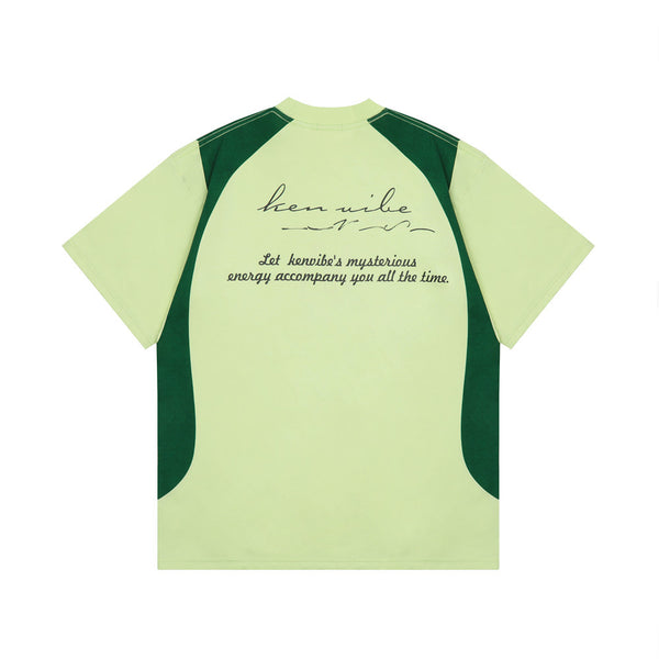 Camiseta Hombre Estampado Patchwork Alfabeto American Street Manga Corta Suelta