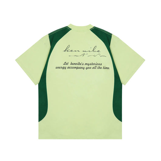 Camiseta Hombre Estampado Patchwork Alfabeto American Street Manga Corta Suelta - Image 2