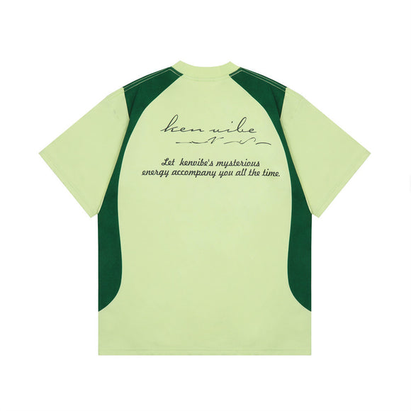 Camiseta Hombre Estampado Patchwork Alfabeto American Street Manga Corta Suelta