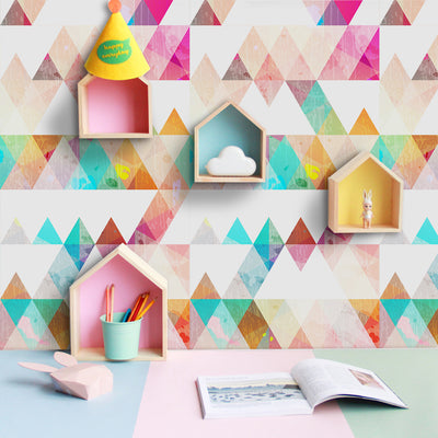 White PVC self-adhesive wallpaper with a playful pattern of hand-painted style polka dots in red, yellow, teal, and purple. - Image 6