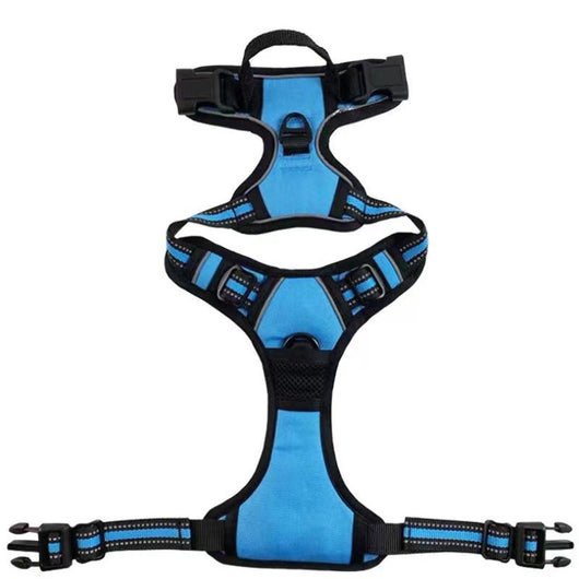 Red and black dog harness with reflective strips, adjustable straps, and a top handle for secure pet control. - Image 10