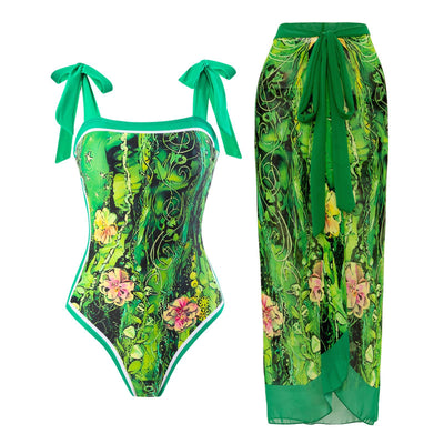 Traje de Baño Retro Una Pieza con Falda de Gasa - Image 9