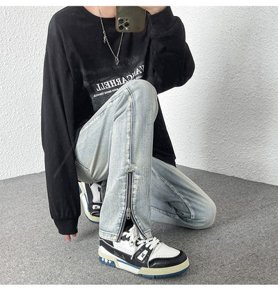 Jeans Rectos Holgados Estilo Hong Kong con Diseño de Cierre - Image 15