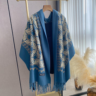 Chal Bordado con Flecos y Patrón Jacquard Geométrico para Mujer - Image 16