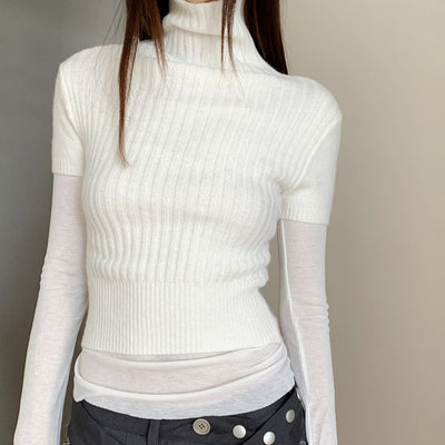 Polera Ajustada de Cuello Alto y Manga Corta