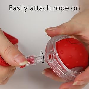 Red interactive cat toy ball with a clear outer shell, glowing blue light, and a red rope, shown with a kitten. - Image 8