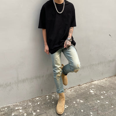Jeans Slim Fit Desgastados con Efecto Vintage Amarillento - Image 7