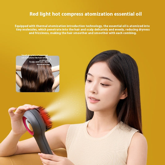 Dark gray electric scalp massage comb with black bristles and red accents, shown with a clear protective cover. - Image 2