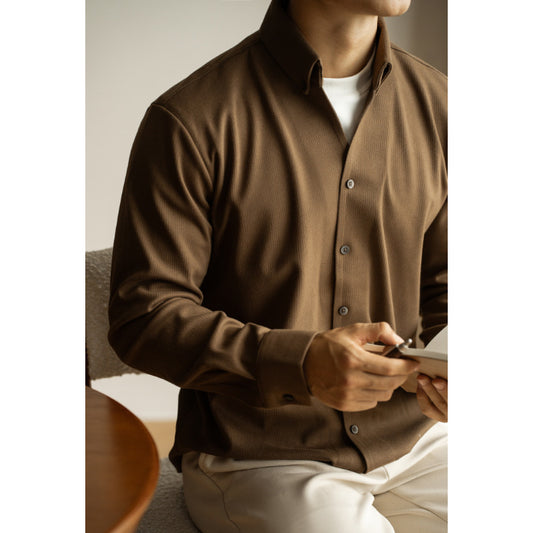 Camisa Casual de Cuello Vuelto Manga Larga para Hombre - Diseño Cálido y Versátil - Image 2